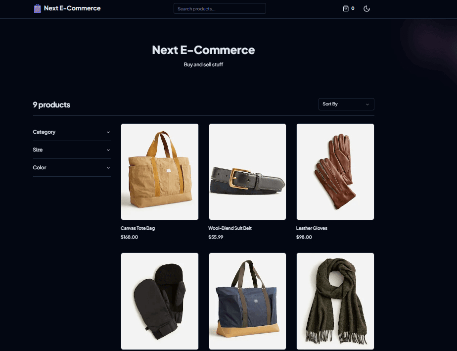 Next E-commerce project interface
